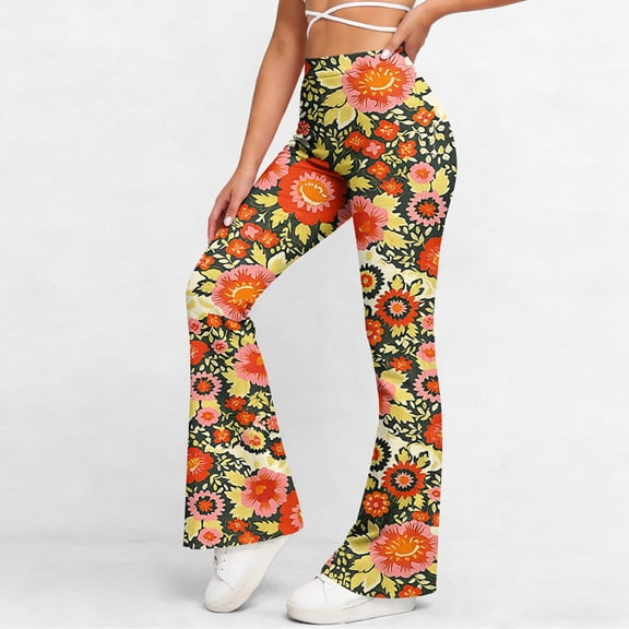 Snorda Yoga Pants for Women High Waisted Butt-lifting Flared Printed Yoga Pants Womens Stretch Leggings Pants for Workout Running Gym