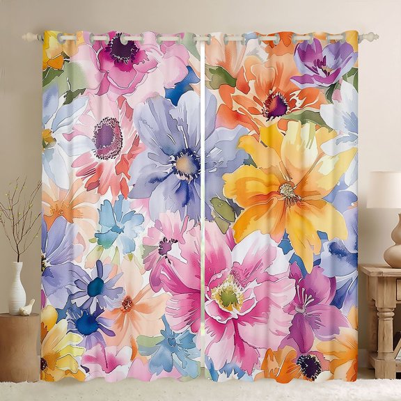 Manfei Colorful Flowers Black Out Curtains for Female Men,Spring Garden Curtains Pack of 2 (42x63 Each),Exotic Style Bedroom Curtains,Lightweight Room Decor