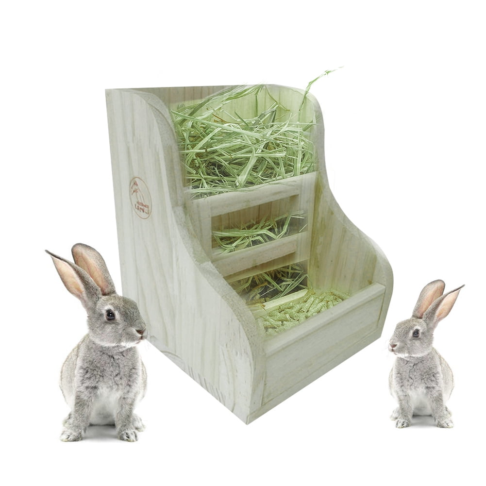 LeKing Hay Feeder Rabbit 2 in 1 Wooden Straw Frame Food Bowl Guinea Pig