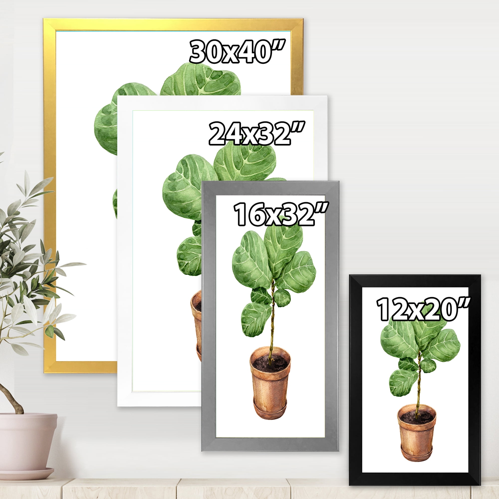 Designart 'Ficus Lyre Plant In Clay Flowerpot' Traditional Framed Art Print
