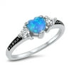 CHOOSE YOUR COLOR Blue Simulated Opal Heart White CZ Promise Ring .925 Sterling Silver Band Female Size 7