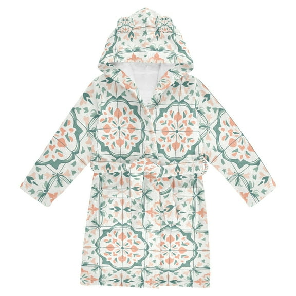 FORMRS Niños Bathrobe Unisex Hooded Robe Soft Plush Pajamas Sleepwear, Size 2-3T, Green Geometric Pattern