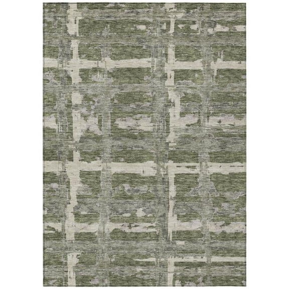HomeRoots 584500 3 x 5 ft. Striped Washable Indoor & Outdoor Rectangle Area Rug, Olive Green, Gray & Beige