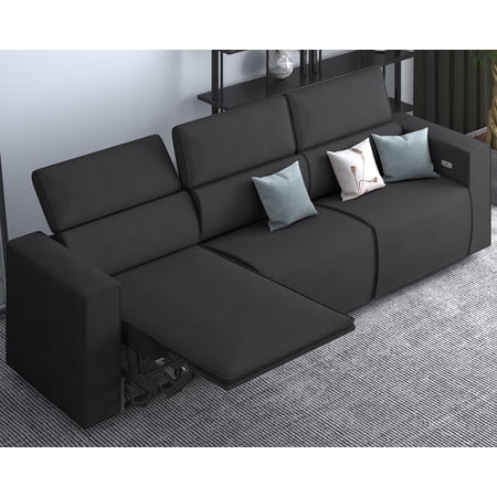 3 Seat Faux Leather Power Reclining Sofa with Adjustable Headrest&Footrest&USB Charging Port for Living Room(Triple/Dark Grey)