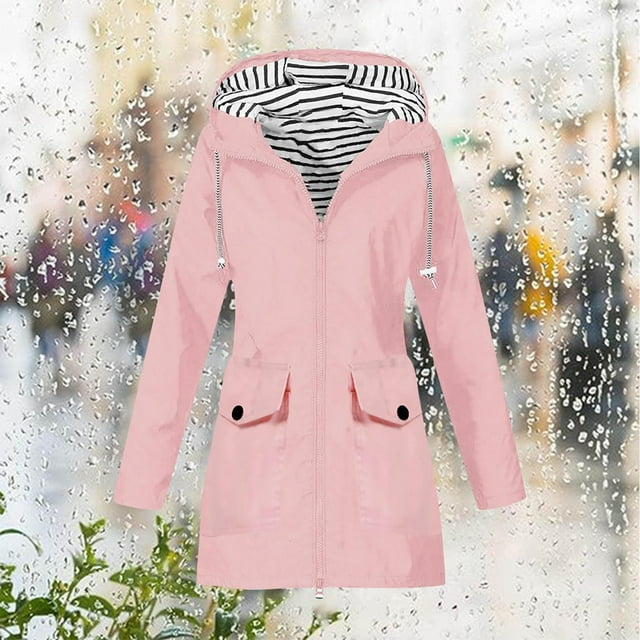 YOUSNH Veste de Pluie Solide pour Femmes, Grande Taille, à Capuche, Coupe-Vent, Ample, Rose TG