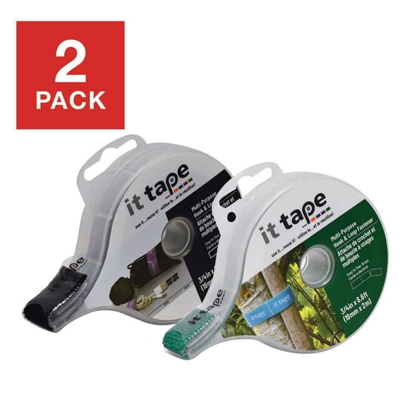 IT Tape Multi-Purpose Fastener ¾ Pouce X 2 Mètre avec Distributeur Noir & Vert 2 Pack