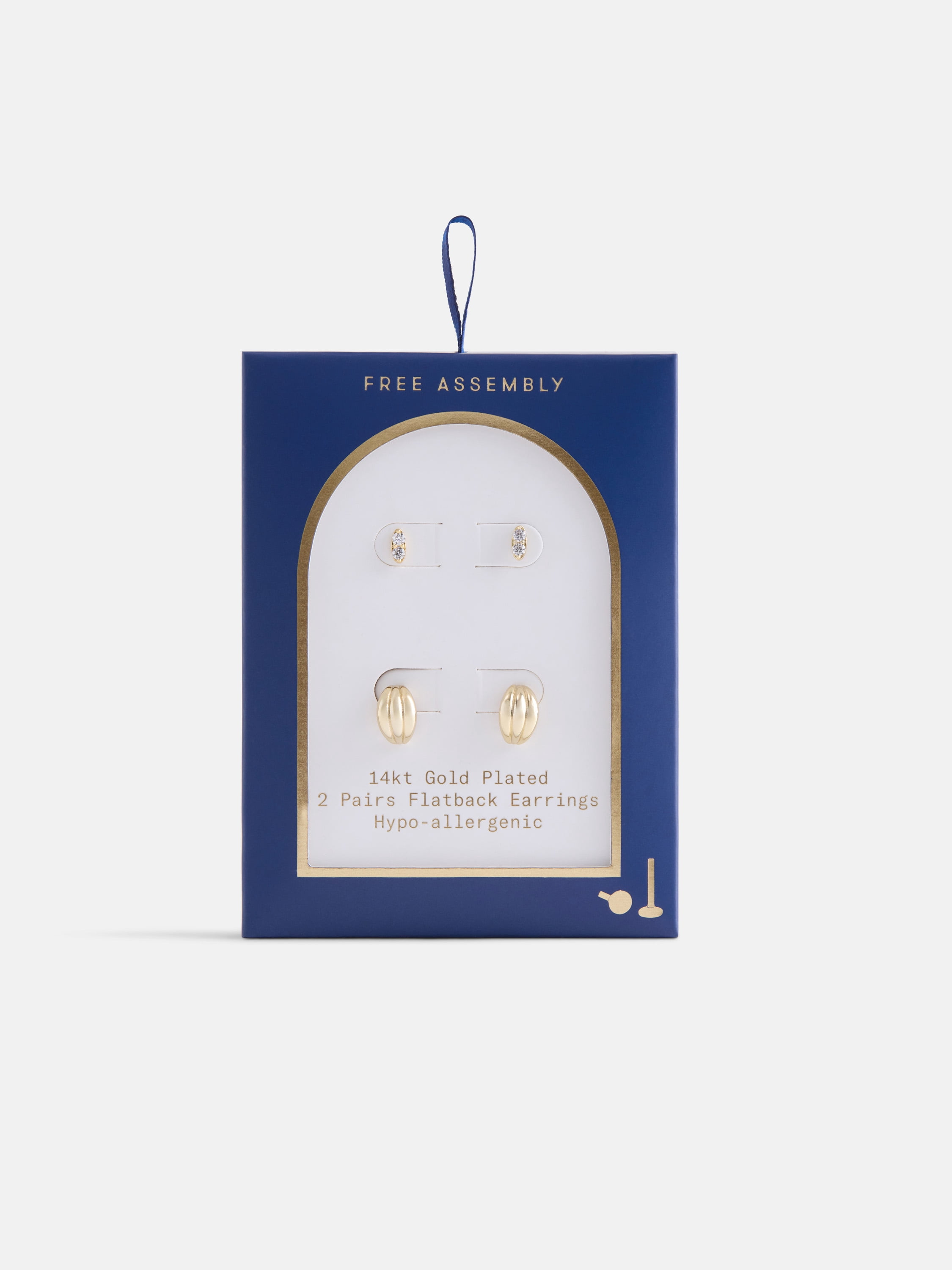 Free Assembly Women's Demi Fine 14K Gold Plated Cubic Zirconia and Half Hoop Earring Set, 2-Pairs