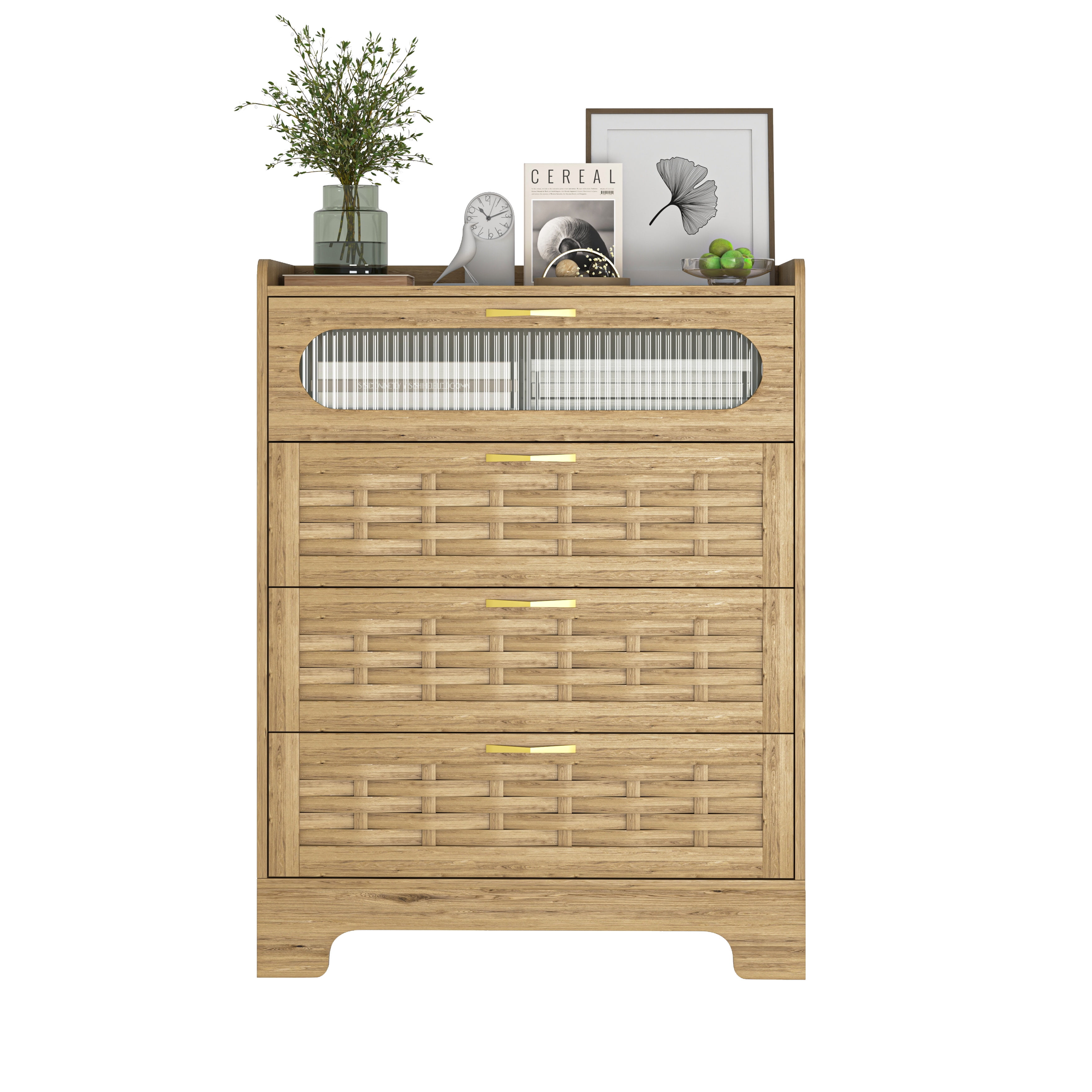 4-Drawer Dresser 31.5 Inch, Modern Chest of Drawers with Transparent Acrylic Doors, Storage Organizer for Bedroom and Entryway, Wood