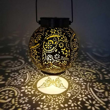 

EDFRWWS LED Solar Lantern Light Hollow Floral Projection Hanging Lamp Decor (Brown)