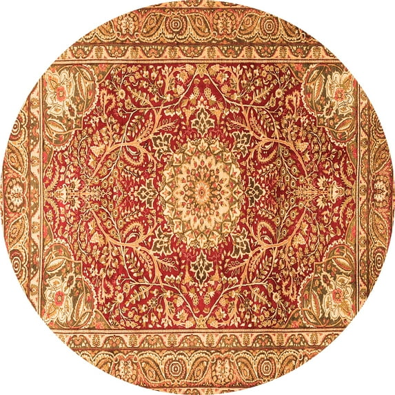 Ahgly Company Indoor Round Medallion Orange Traditional Area Rugs, 7' Round