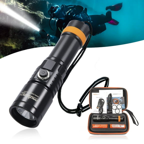 ORCATORCH D530 Rechargeable Scuba Dive Light with Spare Battery, Cold White 1300LM Super Bright Scuba Diving Flashlight, Waterproof Submersible Torch for Underwater 150m Diving