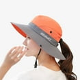 thumbnail image 2 of Women's Ponytail Sun Hat UV Protection Foldable Mesh Wide Brim Beach Fishing Hat, 2 of 8