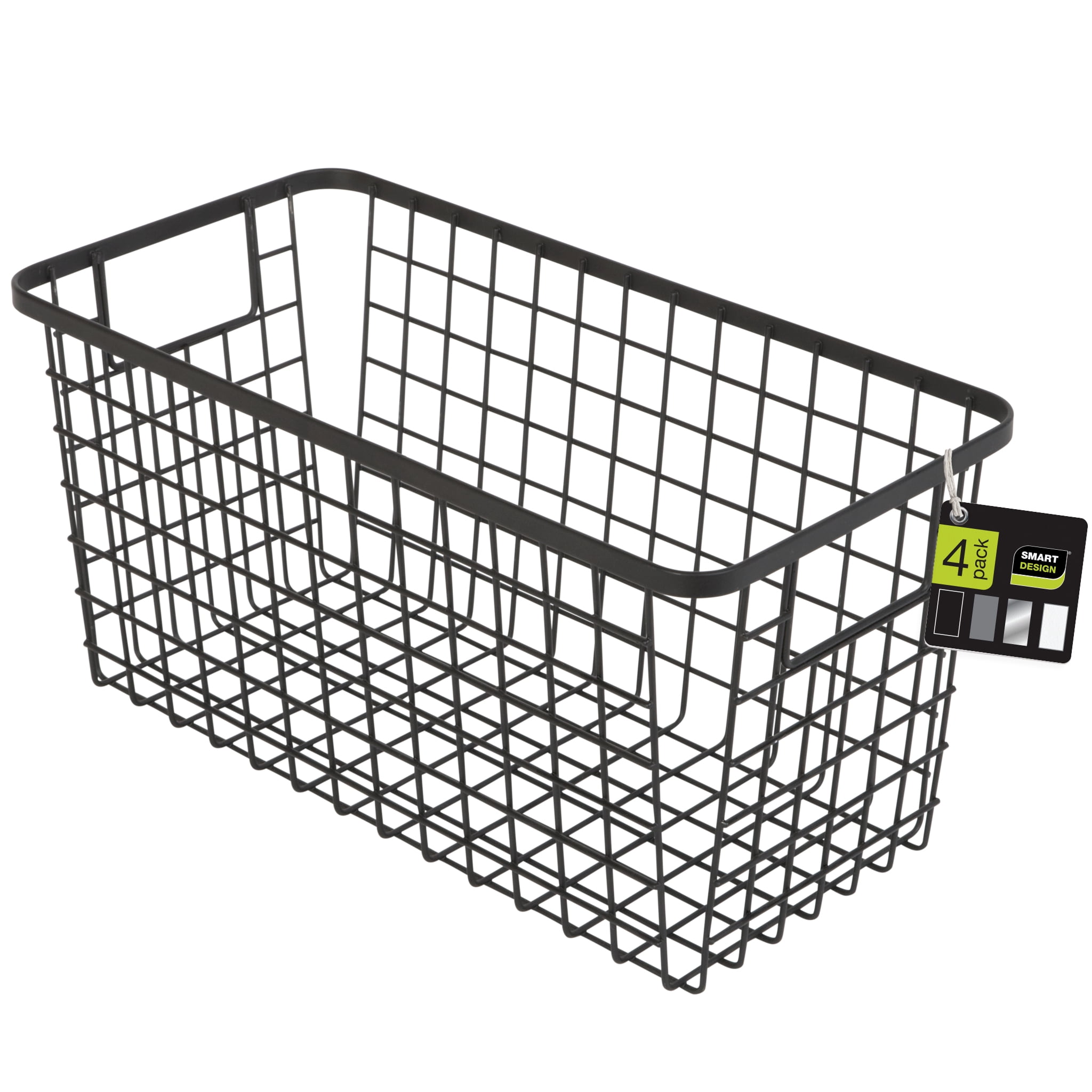 Smart Design Nestable Basket Set - 6 x 6 x 12 inch - Set of 4 - Black