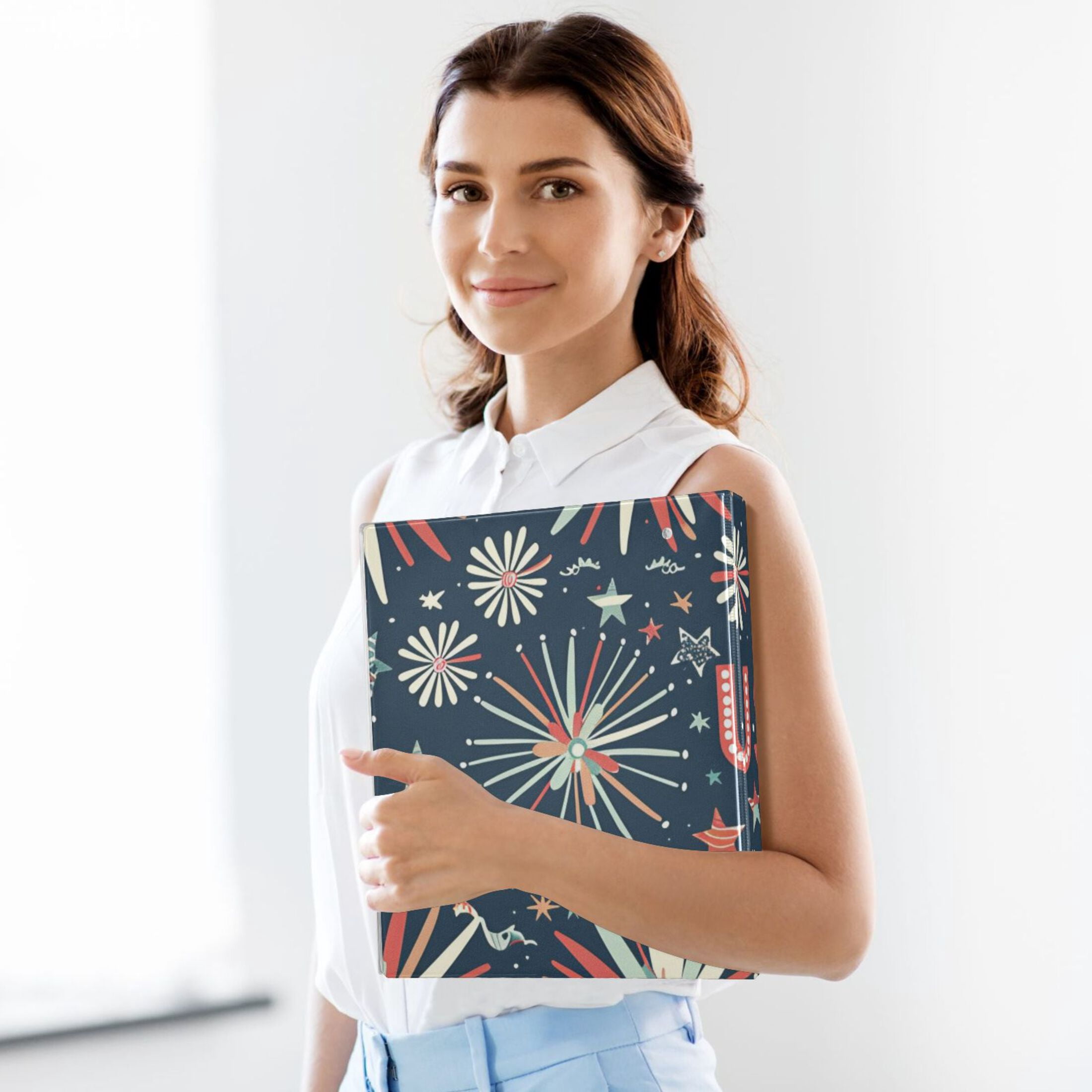 Fireworks and Stars Us 3 Ring Binders 1.5 inch Hardcover File Folders with Interior Pockets A4 Size Organizer for School Office Hospital