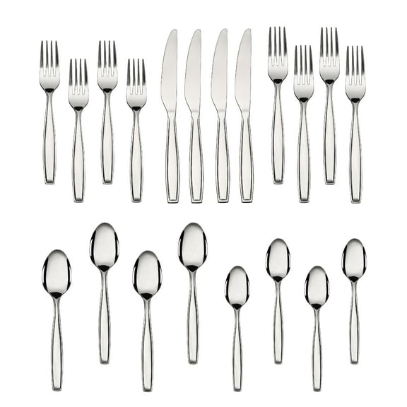 Mainstays Fairport 20 Piece Adult Stainless Steel Flatware Set, Silver, Tableware Service for 4