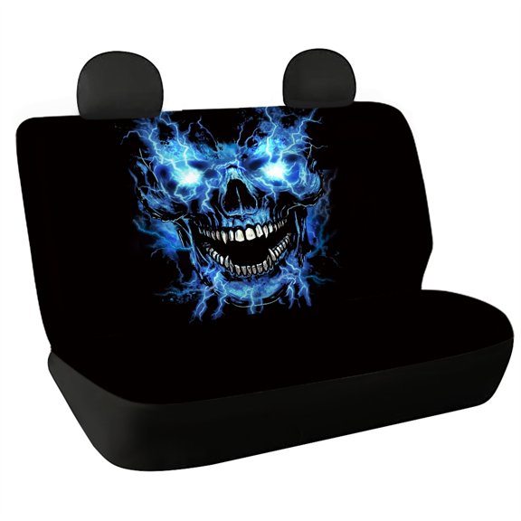 CHAQLIN Blue Flaming Skull Pattern Rear Bench Cushion Covers for SUV, Set of 2 Dustproof Car Seat Cover Non-Slip Stretch Car Back Seat Covers