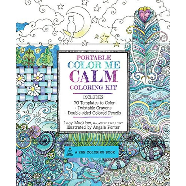 Portable Color Me Calm Coloring Kit Includes Book, Colored Pencils