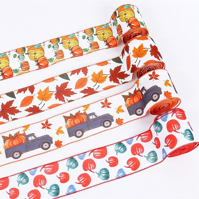 SUNSIOM Fall Thanksgiving Ribbons, Autumn Leaf Pumpkin Ribbons for Thanksgiving Fall Decoration DIY Party Wrapping Gifts