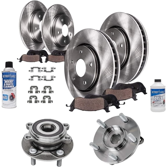Detroit Axle - Brake Kit for 2014 2015 2016 Mazda 3 Sport, Disc Brake Rotors Ceramic Brake Pads Wheel Bearing Hubs: 11.02" Front and 10.43" Rear Rotor