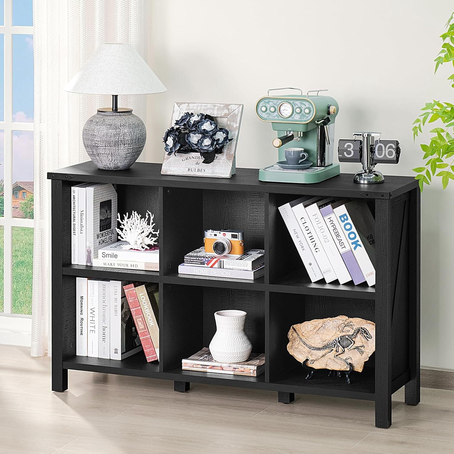 Toy Storage Organizer Joaxswe 6 Cube Bookcase, Wood Kids Bookcase for Playroom, Storage Cabinet for Living Room, Black Finish