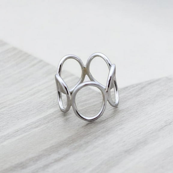 SS DESIGNS Elegant 925 Sterling Silver Open Circle Bubble Ring β Handcrafted Minimalist Geometric Jewelry for Women β Modern Adjustable Fashion Ring β Unique Gift for Her