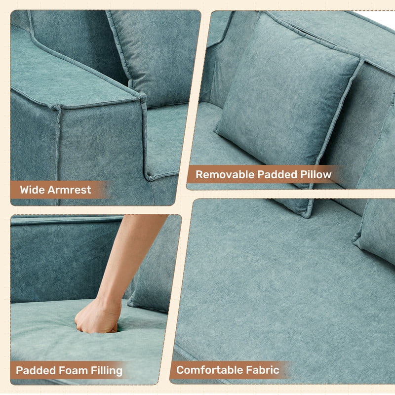 Hawsaiy 75" Pet-Friendly Cat-Scratch Fabric Loveseat Sofa with Wide Armrests & Removable Pillows, No Assembly Foam Couch, Vacuum Packed, High-Density Support, Blue