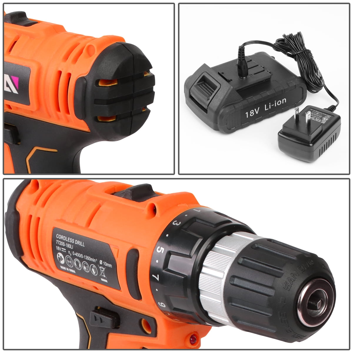 DNA Motoring TOOLS-00020 DNA MOTORING Orange 46 Pcs 18V 1300mAh Battery Cordless Drill Combinaton Tool Set Home Hand Repair Kit