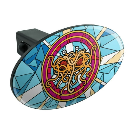 Flying Spaghetti Monster Emblem - Flying Spaghetti Monster Stained Glass Oval Tow Hitch Cover Trailer Plug Insert 1 1/4 inch (1.25