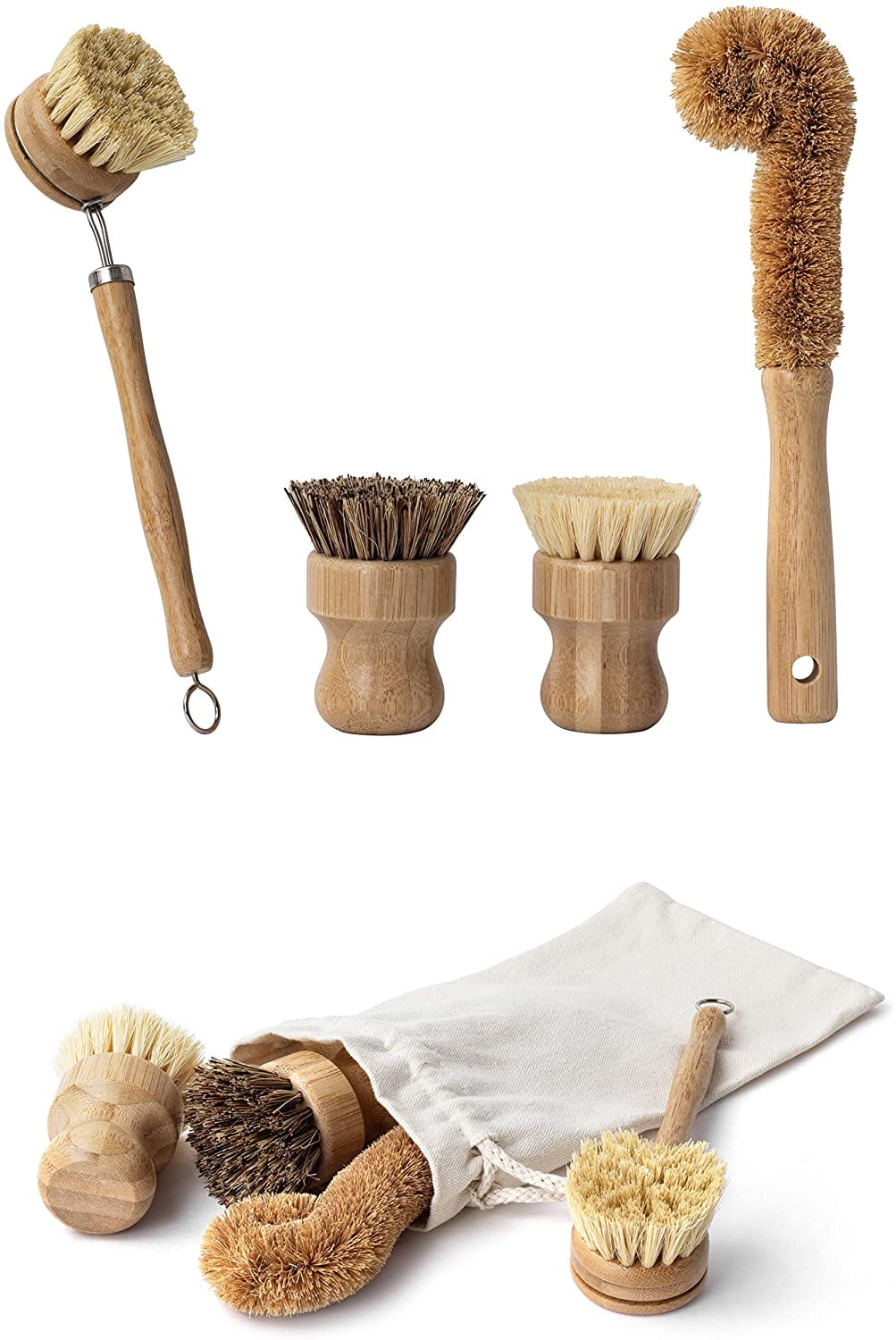  Natural  Bamboo Dish Scrub Brush  4 Piece Set Made From 