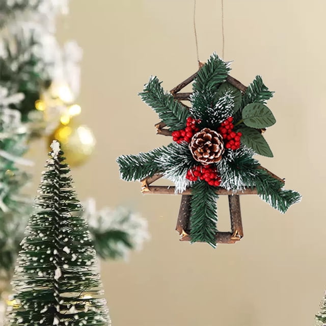Hogar y cocina, Decoración del hogar, 1 pieza de adornos navideños - Mini corona colgante de hojas de pino y frutos rojos - Adornos para colgar en la pared - Adornos para fiestas navideñas, Colgantes