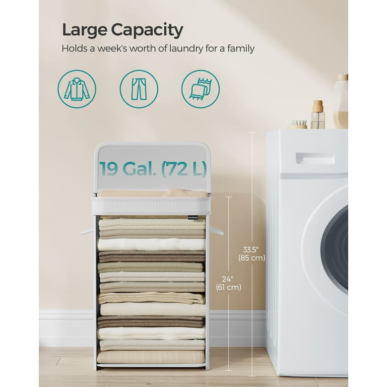 72L Laundry Hamper with Lid, Bamboo Laundry Basket with Handles