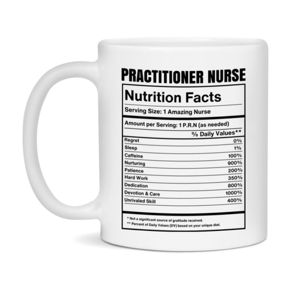 Practitioner Nurse Coffee Mug, Practitioner Nurse Nutrition Facts, 11Oz Or 15Oz Ceramic Cup
