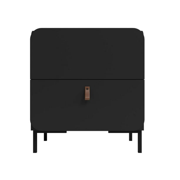 Mesa Auxiliar de Noche Moderna con 2 Cajones negro