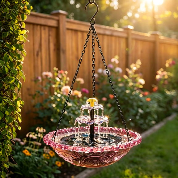 Hanging Bird Bath with Solar Fountain, Upgraded Cascading Water Bird Bath for Outdoors, Solar Powered Birds Feeder Bath for Garden Yard Patio