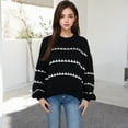 thumbnail image 2 of Women's Oversized Cable Knit Sweater with Contrast Stripes - Small, Black, 2 of 6