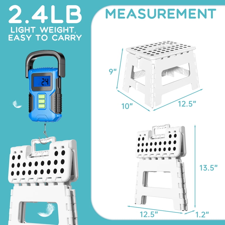 Acko Non-Slip Folding Step Stool – Sky Blue 11" Stool With Handle, Holds 250 Lbs