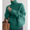 thumbnail image 6 of Womens Mock Neck Sweaters Oversized Chunky Long Sleeve Knit High Low Hem Pullover Top Fall Winter Fashion Green L, 6 of 9