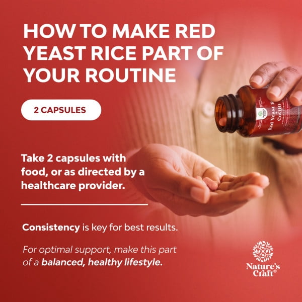 Natures Craft Red Yeast Rice Capsules 1200mg with CoQ10 100mg, Heart Health Supplement, 240 Count