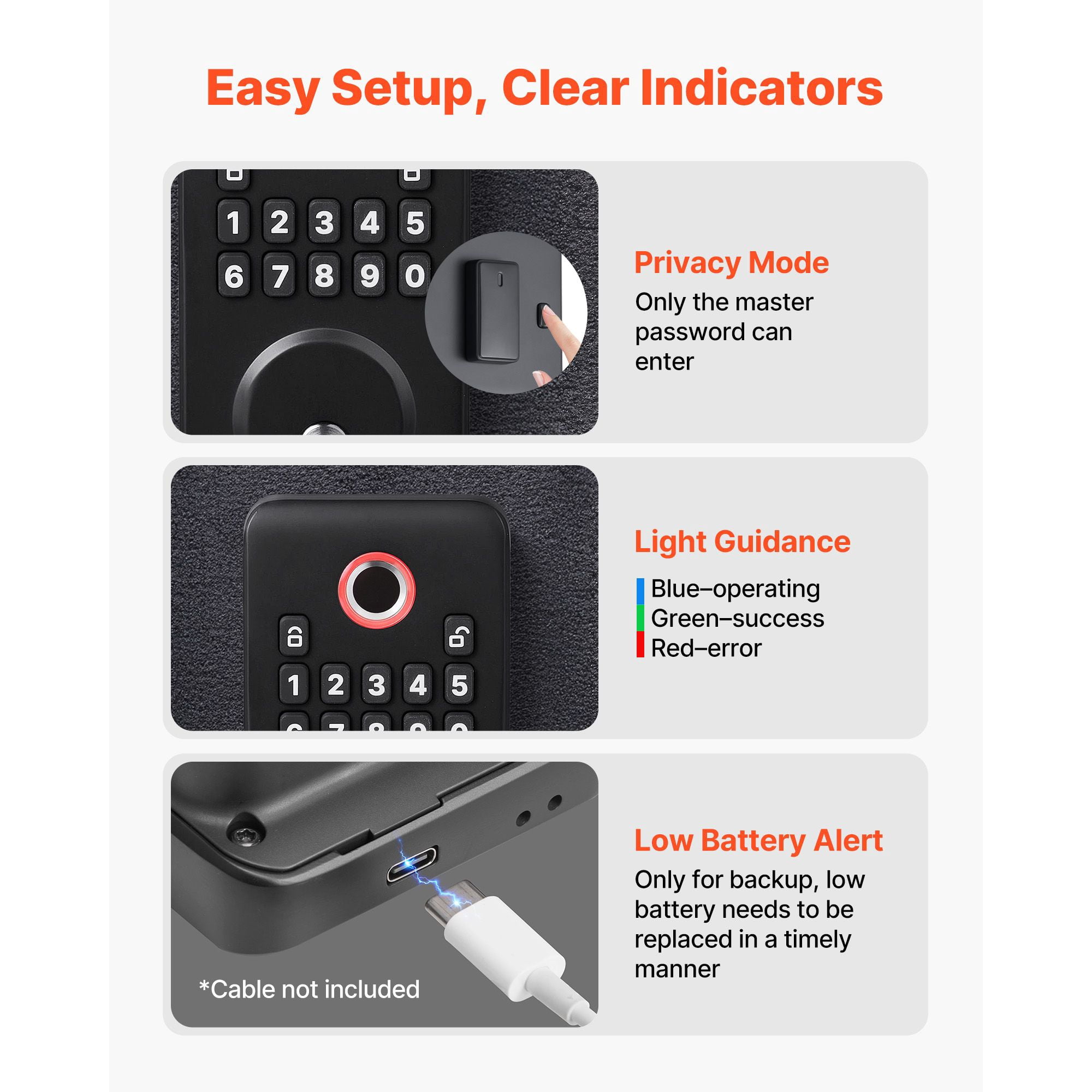 Fingerprint Door Lock, Electronic Biometric Deadbolt with Easy-Grip Design, Auto Locking, One-Time Code, Anti-Peeping, Keyless Entry for Home Use