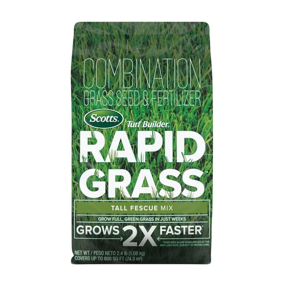 Scotts Turf Builder Rapid Grass Tall Fescue Mix, Grass Seed with Fertilizer for Full, Green Fescue Grass in Just Weeks, 2.4 lbs.