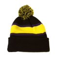 thumbnail image 1 of Beanie rayado de invierno Gravity Trading con POM púrpura Amarillo negro, 1 of 1