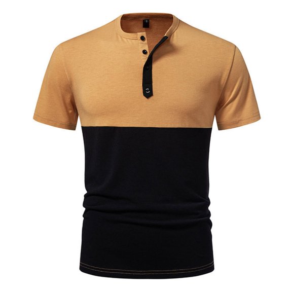 oqasdz Mens T Shirts Knit Button Closure Short Sleeve Henley Shirt Top Patchwork Color Fashion Versatile Work Business Casual Outdoor Tshirts