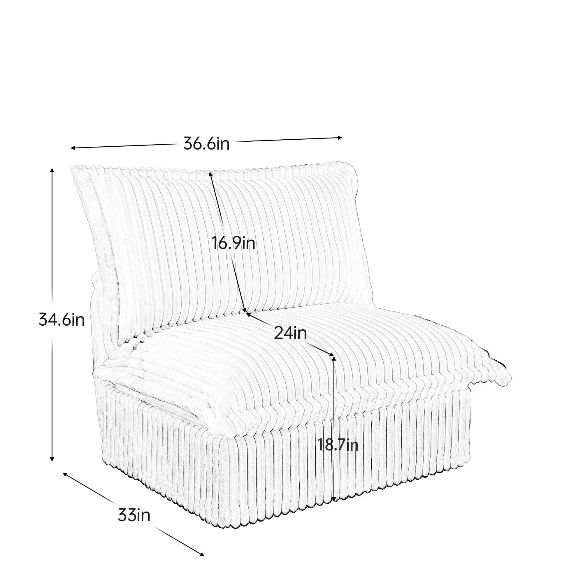 Gewnee Corduroy Fabric Cream Deep Seat Singel Armless Sofa Couch for Living Room, Reading Room, Bedroom and Working Spaces