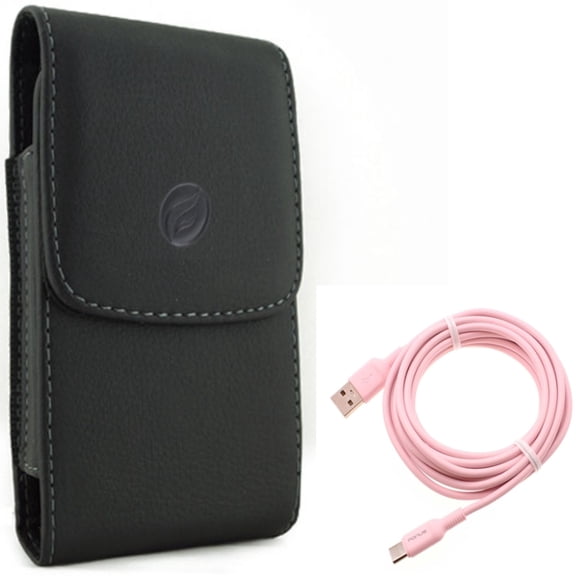 Case Belt Clip w 10ft Long USB-C Cable for Samsung Galaxy S20 Fan Edition - Leather Holster Cover Pouch, Pink Charger Cord Power Wire Type-C fits Galaxy S20 FE (Fan Edition)