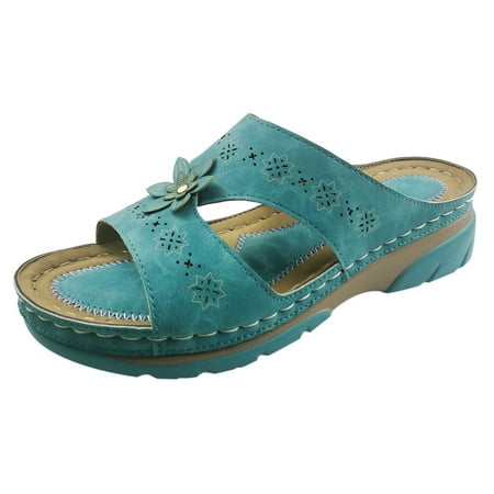 

Felirenzacia Women s Vintage Flower Wedge Sandals Ladies Slip On Comfortable Shoes