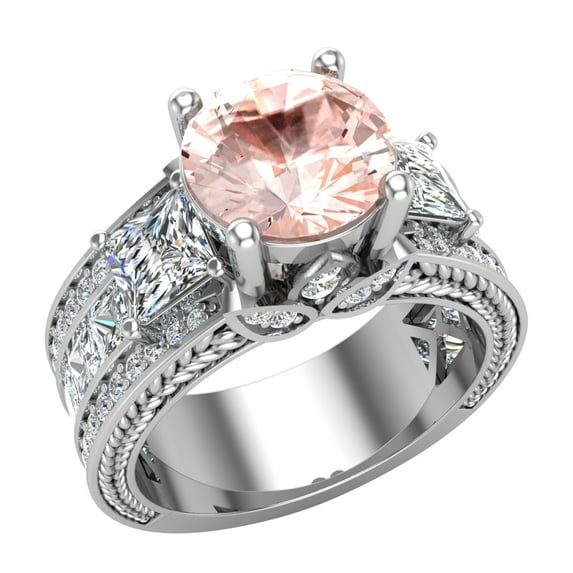 Morganite Engagement Ring for Women 8.00 mm 5.35 carat Past Present Future Style 14K White Gold (G,SI)