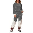 thumbnail image 2 of Yuyuzo Ensembles de Pyjamas pour Femmes en Molleton à Blocs de Couleur Vêtements de Détente Chandails à Manches Longues à Col Ras du Cou Pantalons Jogger Tenues 2 Pcs, 2 of 6