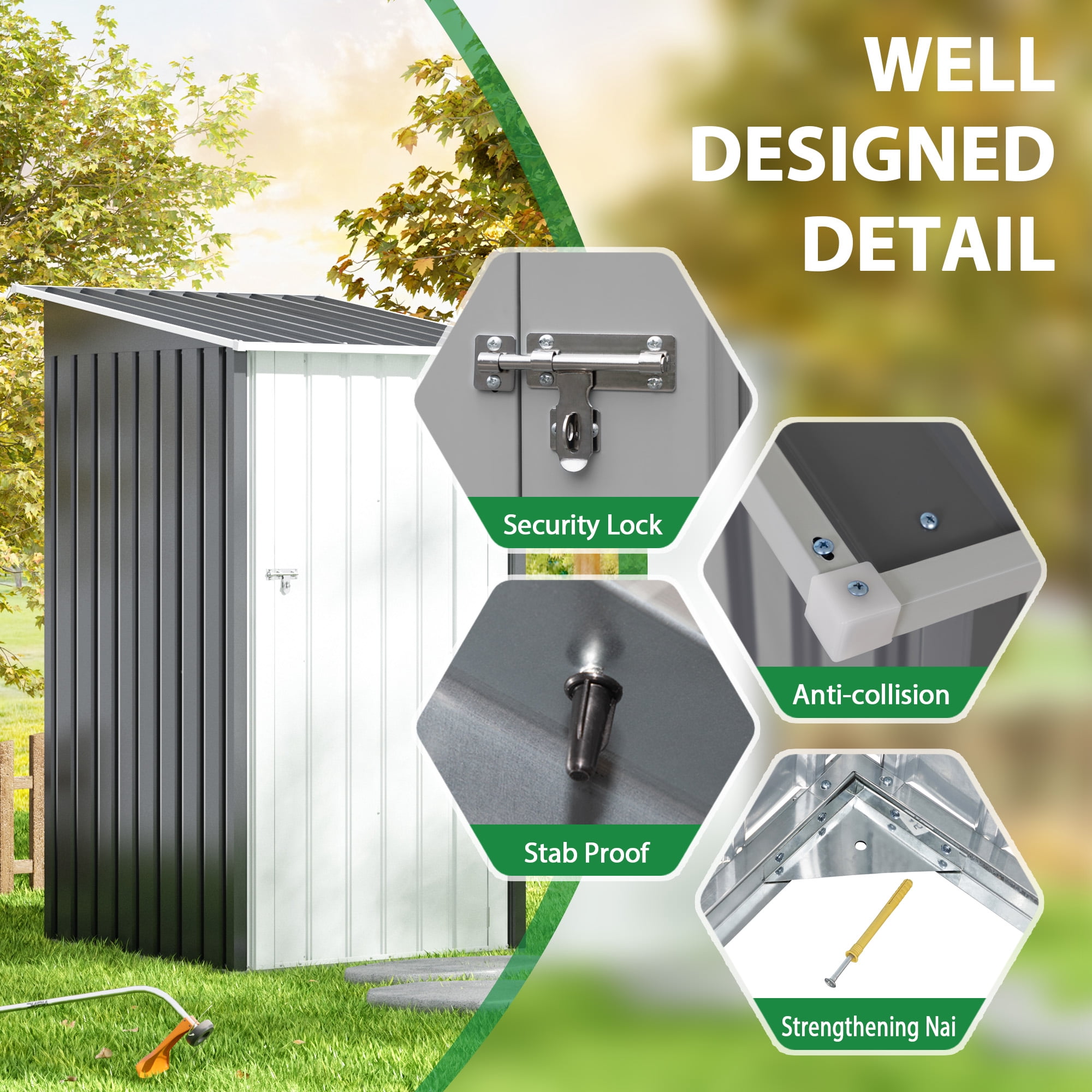 Jaxsunny 3 x 3 ft Outdoor Storage Metal Shed with Sloping Roof and Single Lockable Door for Patio Lawn Backyard,Gray