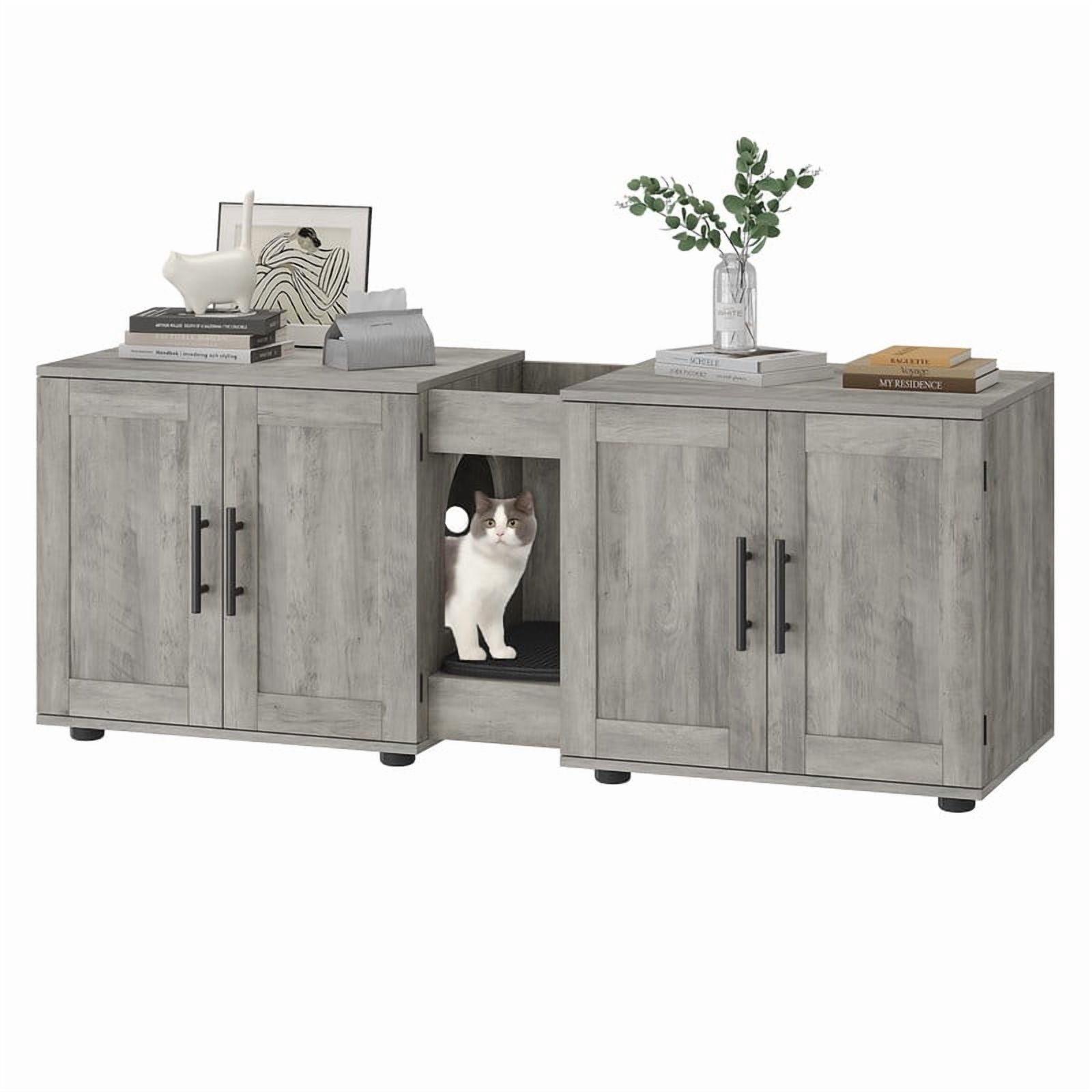 TROPOW Double Litter Box Enclosure,55" Furniture for 2 Cats, TV Stand,Waterproof Easy-Clean Surface,Cabinet Buckles & Storage Grooves,Suitable for living room, furniture decoration