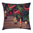 thumbnail image 1 of Christmas Decorations Throw Pillow Cushion Cover, Rustic Wood Backdrop December Old Christmas Time Theme Jesus Ribbon, Decorative Square Accent Pillow Case, 20 X 20 Inches, Green Brown, by Ambesonne, 1 of 2
